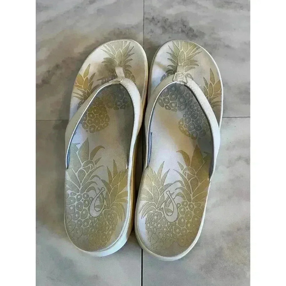 Olukai Women's NU'A PI'O White Floral Flip Flops Slides Sandals SIZE 10 - Picture 5 of 7